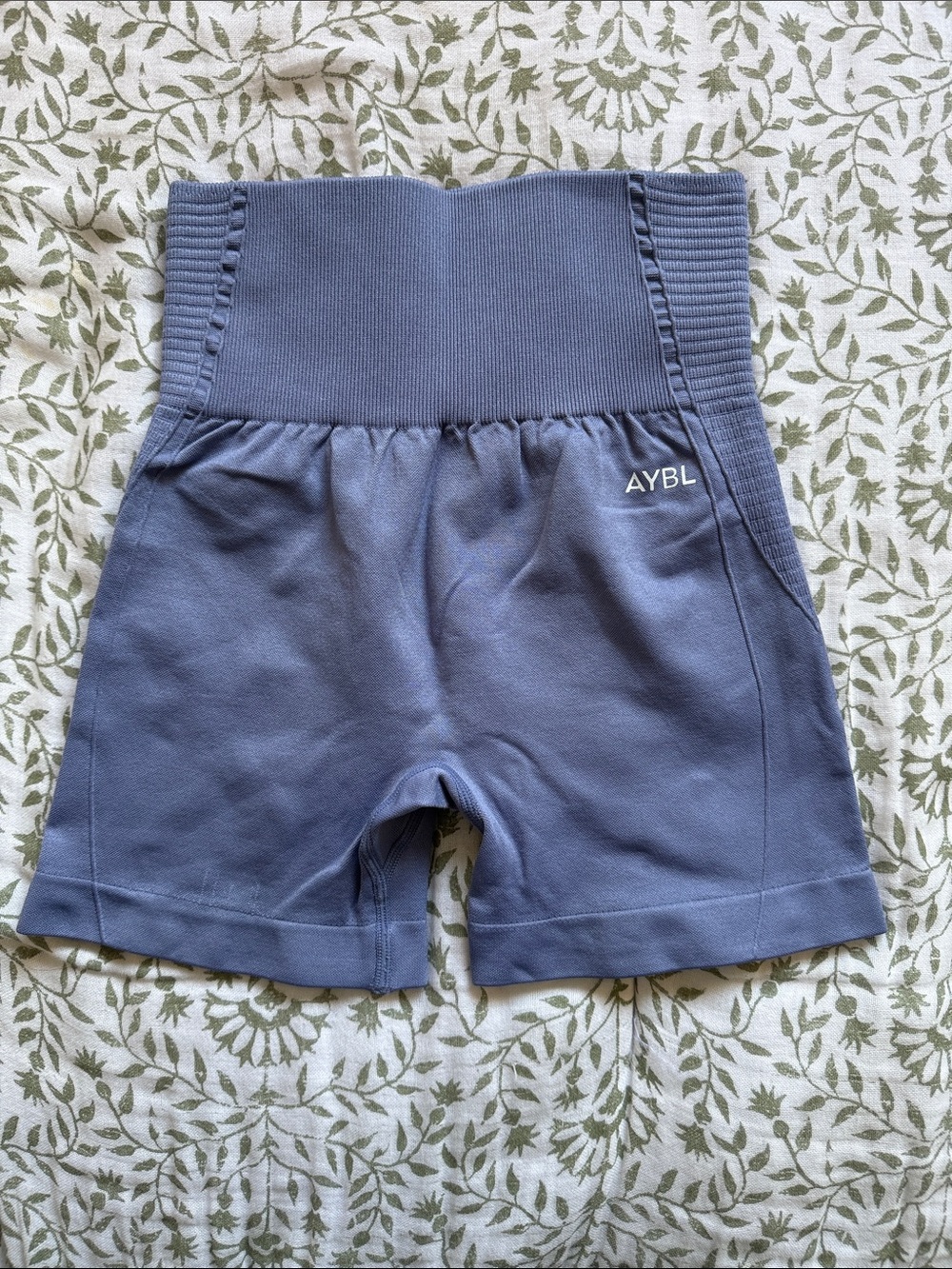 AYBL Ribbed High-Waist Light Blue Shorts; XS